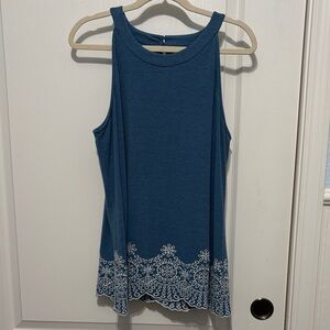 Adrianna Papell Blue Tank Top with White Lace Trim